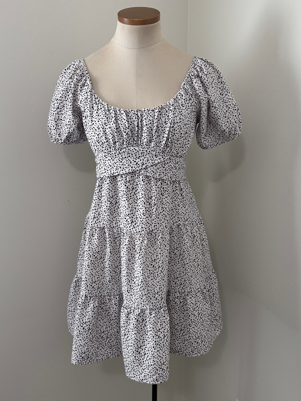 Altar'd State Large White Black Polka Dot Mini Babydoll Dress
